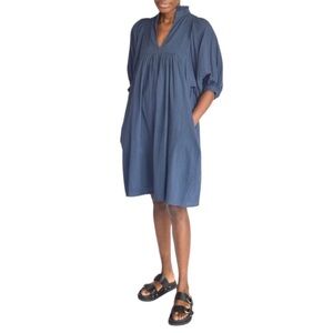 Never A Wallflower High Neck Dress Navy Seersucker‎ Sz XS